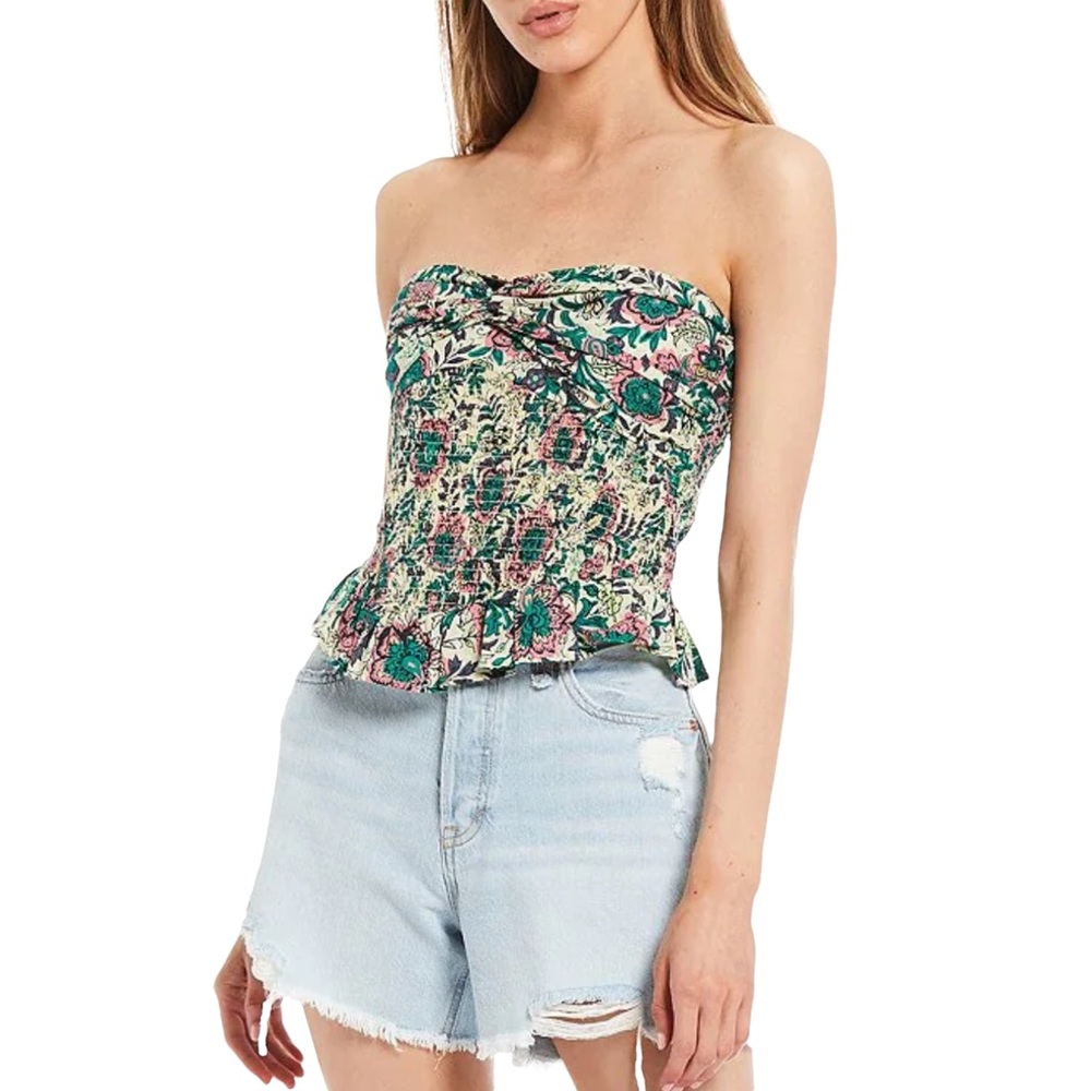 FREE PEOPLE One More Time Floral Print Smocked Crop Tube Top